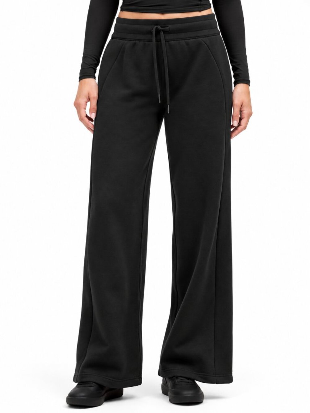 LULULEMON Scuba Mid-Rise Wide-Leg 30" Track Pant Black Sz 6 Full Length Fleece
